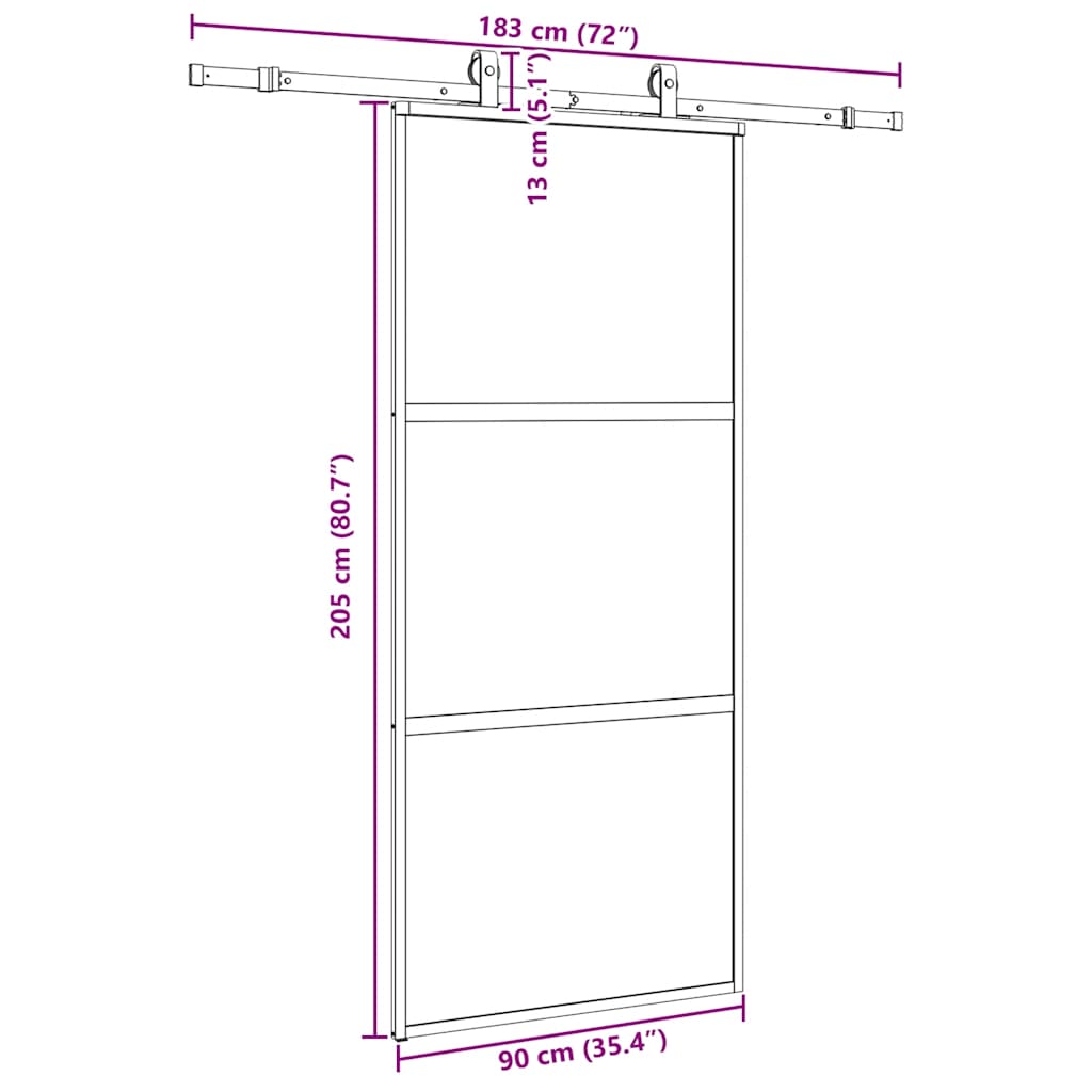 Liukuovi Laitteistosarjalla Musta 90X205 Cm Karkaistu Lasi