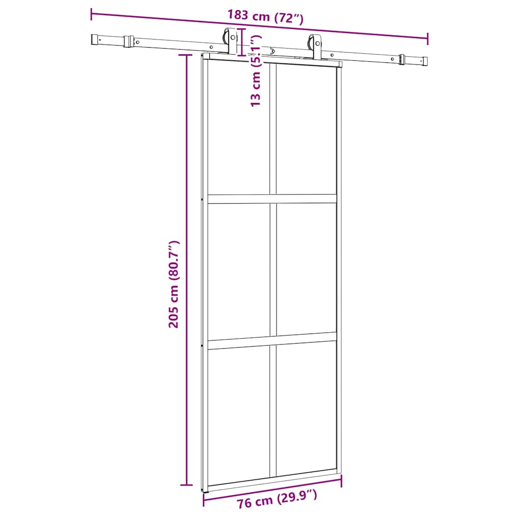Liukuovi Laitteistosarjalla Musta 76X205 Cm Karkaistu Lasi