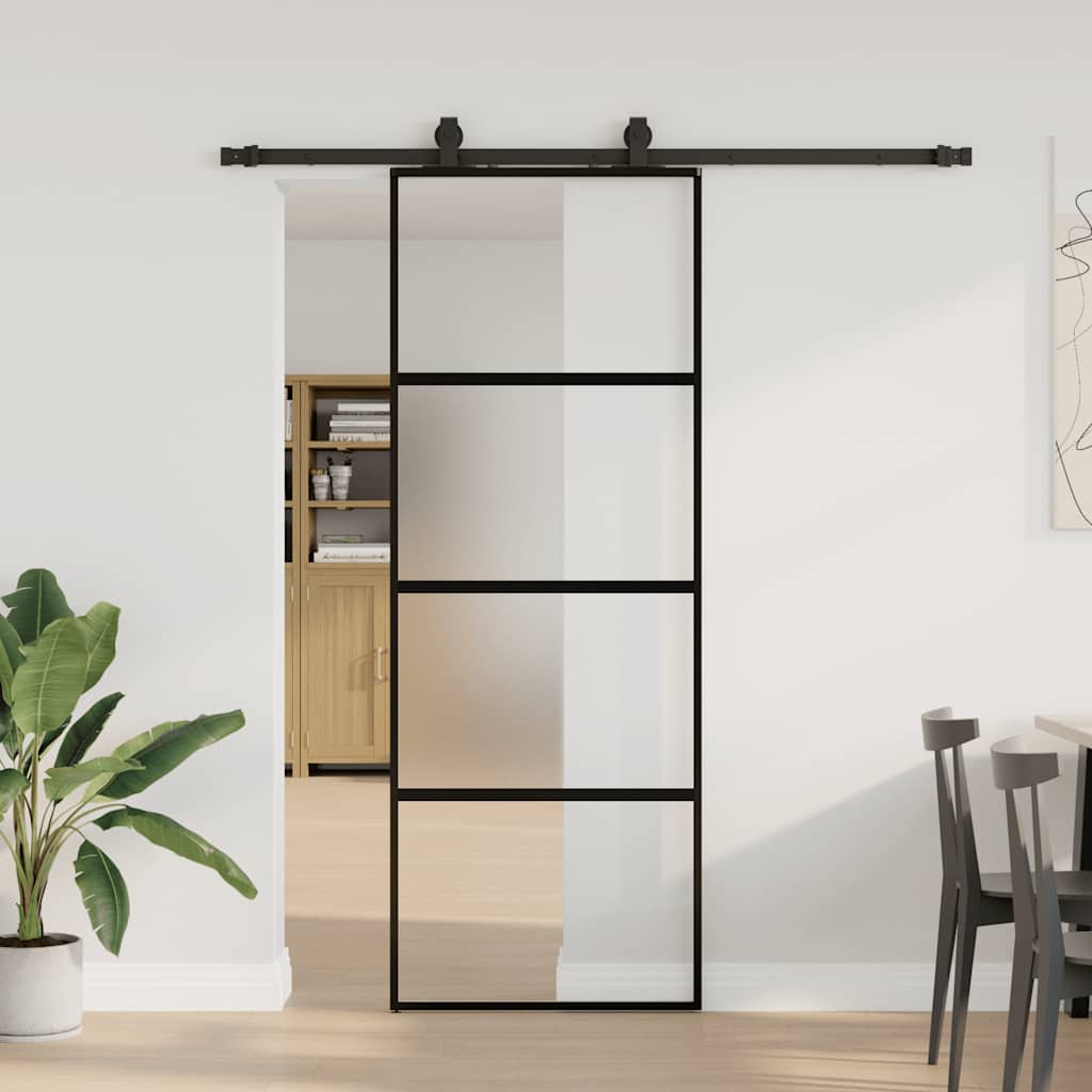 Liukuovi Laitteistosarjalla Musta 76X205 Cm Karkaistu Lasi