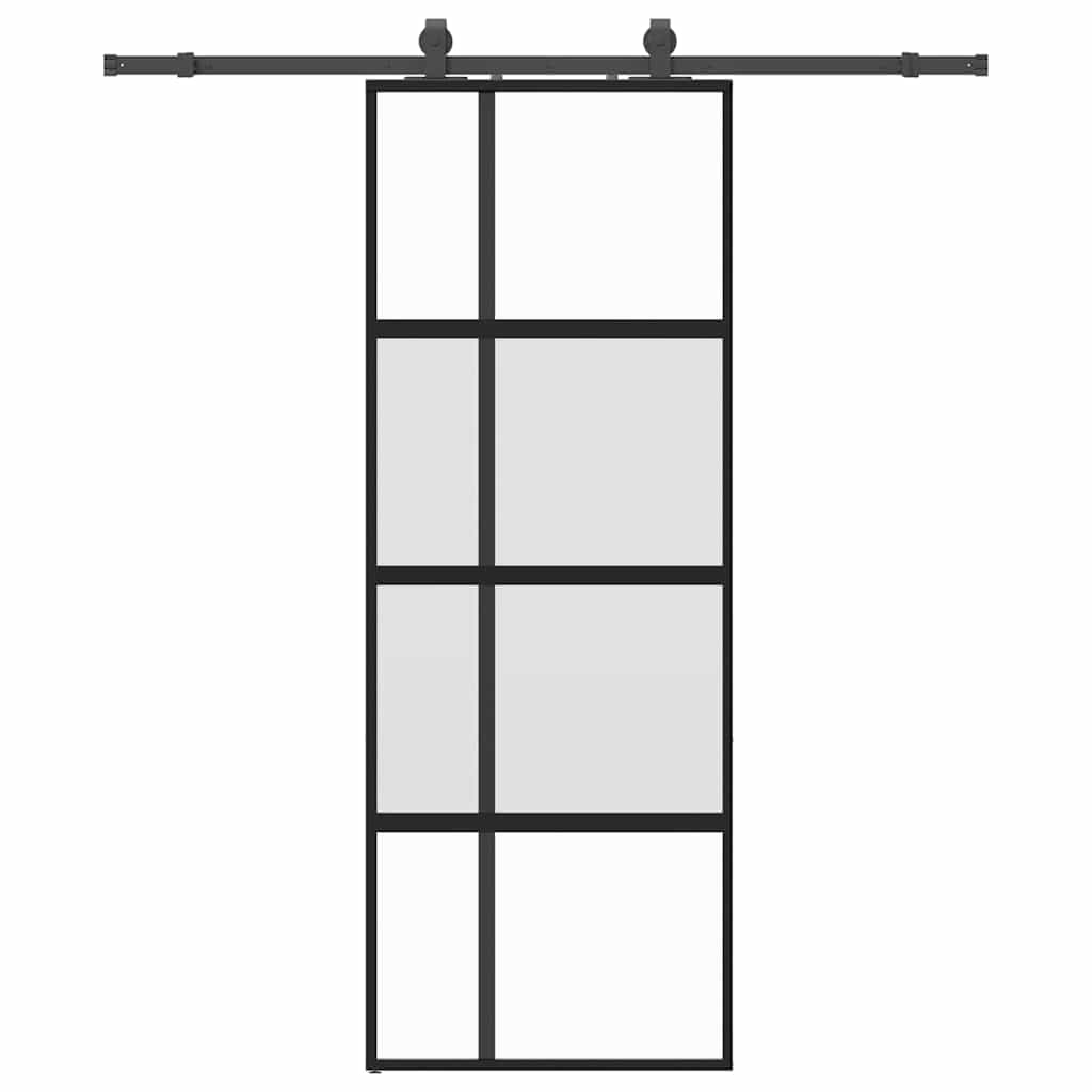 Liukuovi Laitteistosarjalla Musta 76X205 Cm Karkaistu Lasi