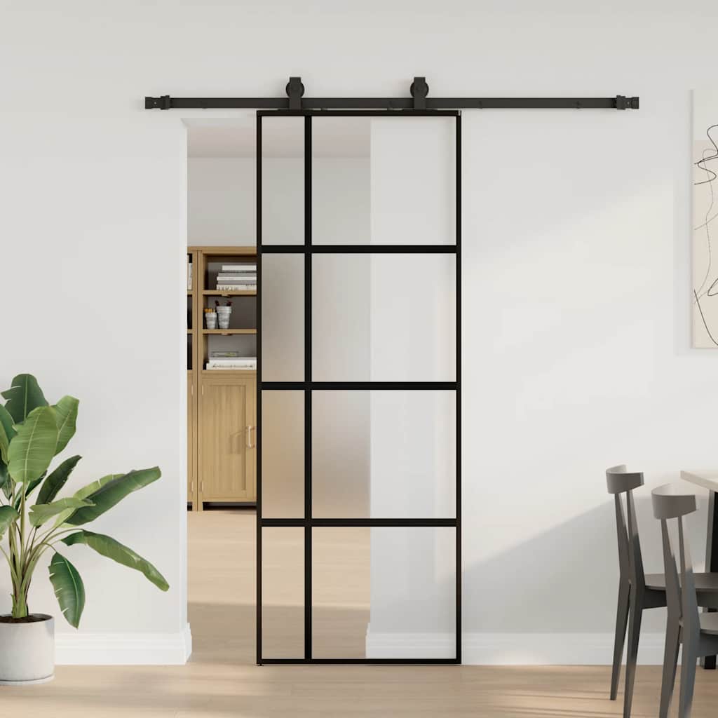 Liukuovi Laitteistosarjalla Musta 76X205 Cm Karkaistu Lasi