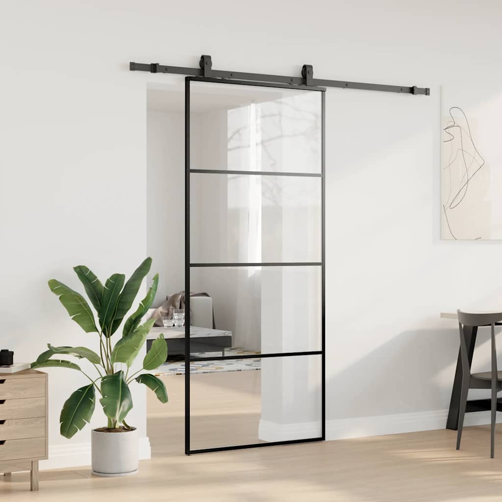 Liukuovi Asennustarvikkeilla Musta 90X205 Cm Esg Lasi