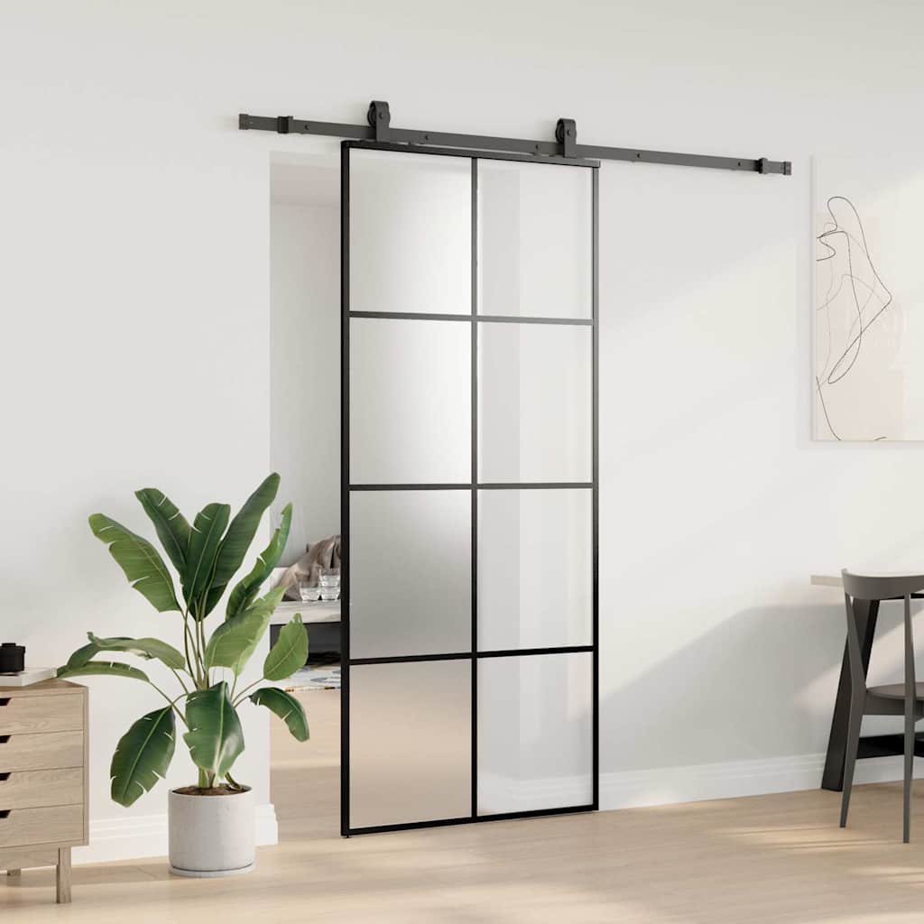 Liukuovi Asennustarvikkeilla Musta 90X205 Cm Esg Lasi