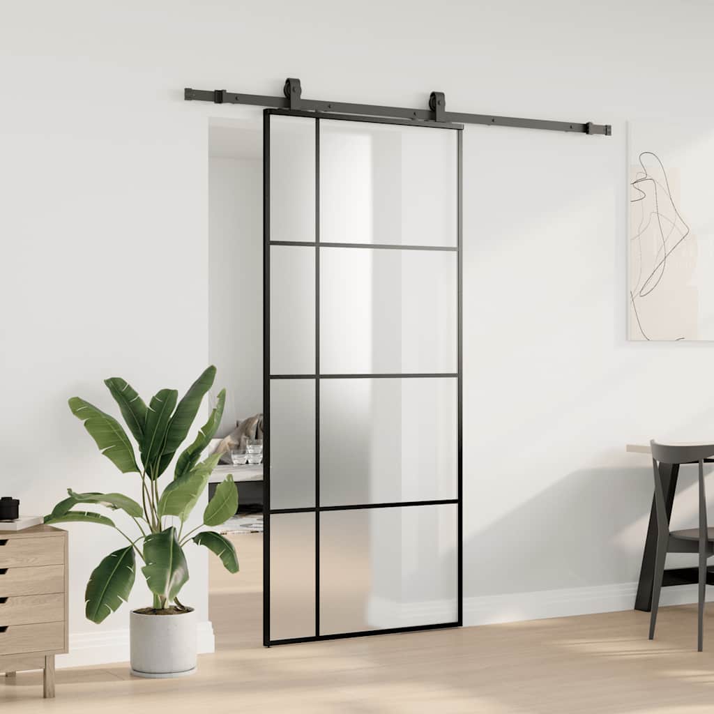 Liukuovi Asennustarvikkeilla Musta 90X205 Cm Esg Lasi