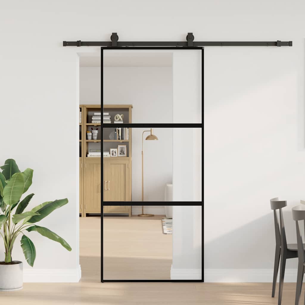 Liukuovi Laitteistosarjalla Musta 90X205 Cm Karkaistu Lasi