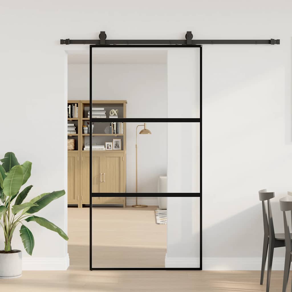 Liukuovi Laitteistosarjalla Musta 102,5X205 Cm Karkaistu Lasi
