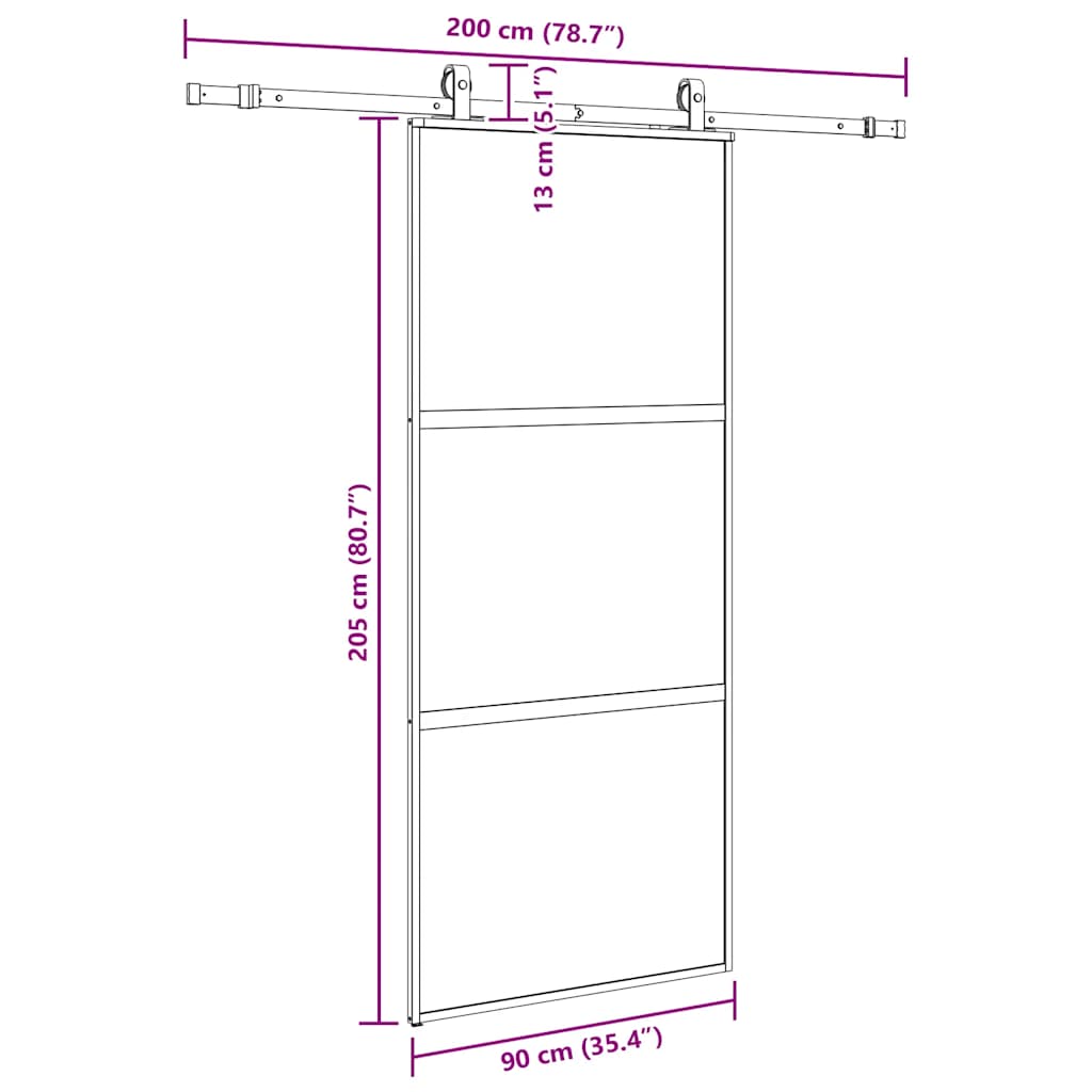 Liukuovi Laitteistosarjalla Musta 90X205 Cm Karkaistu Lasi