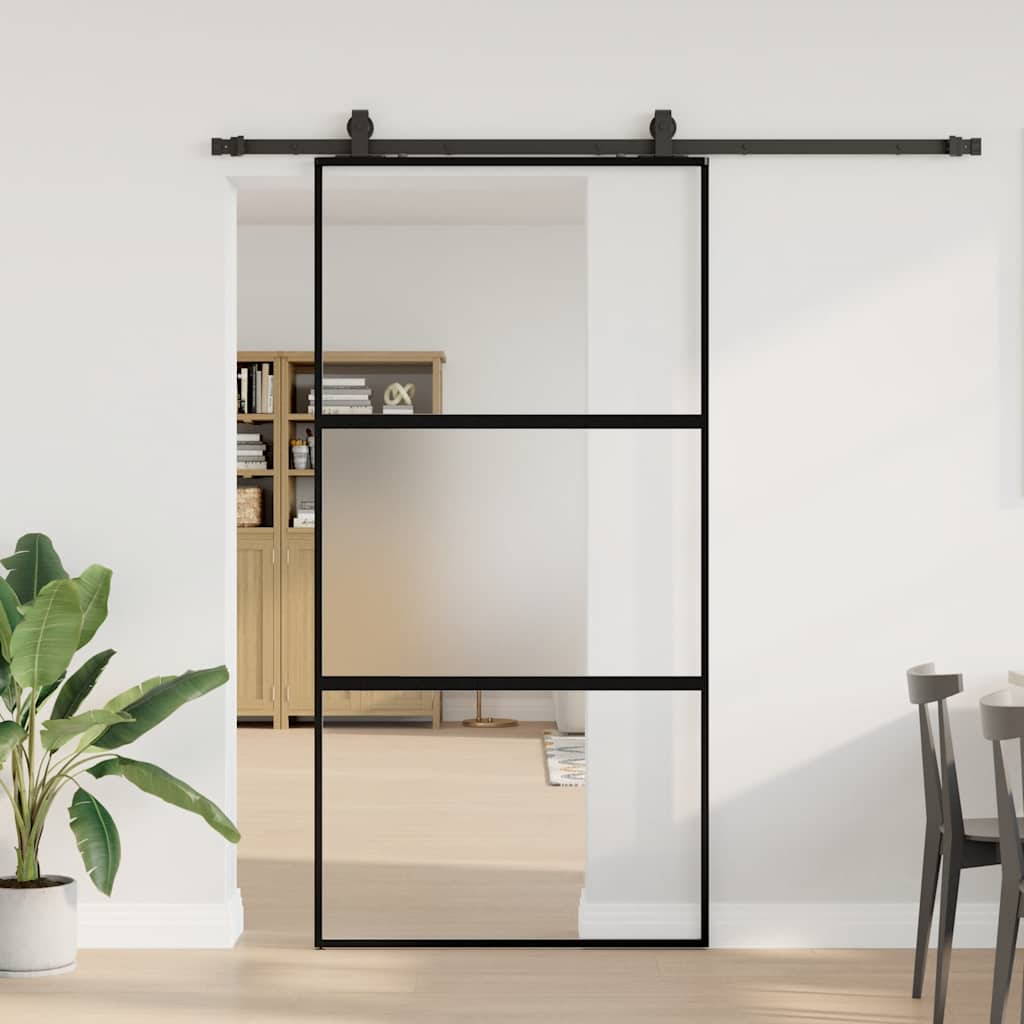 Liukuovi Laitteistosarjalla Musta 102,5X205 Cm Karkaistu Lasi