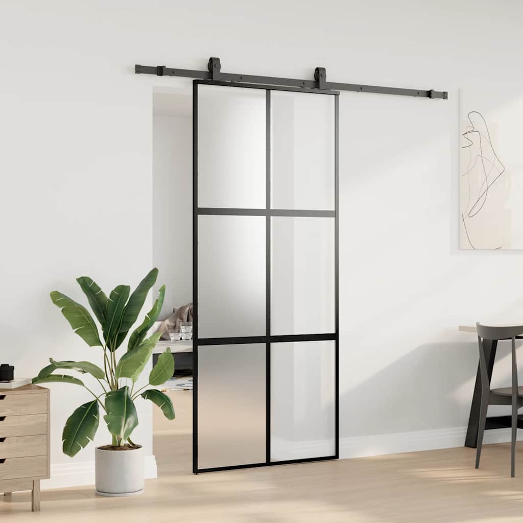 Liukuovi Laitteistosarjalla Musta 90X205 Cm Karkaistu Lasi