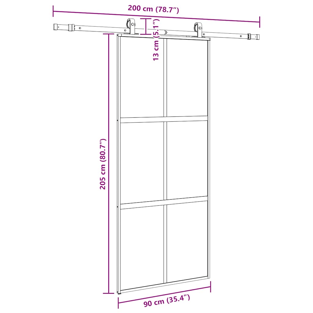 Liukuovi Laitteistosarjalla Musta 90X205 Cm Karkaistu Lasi