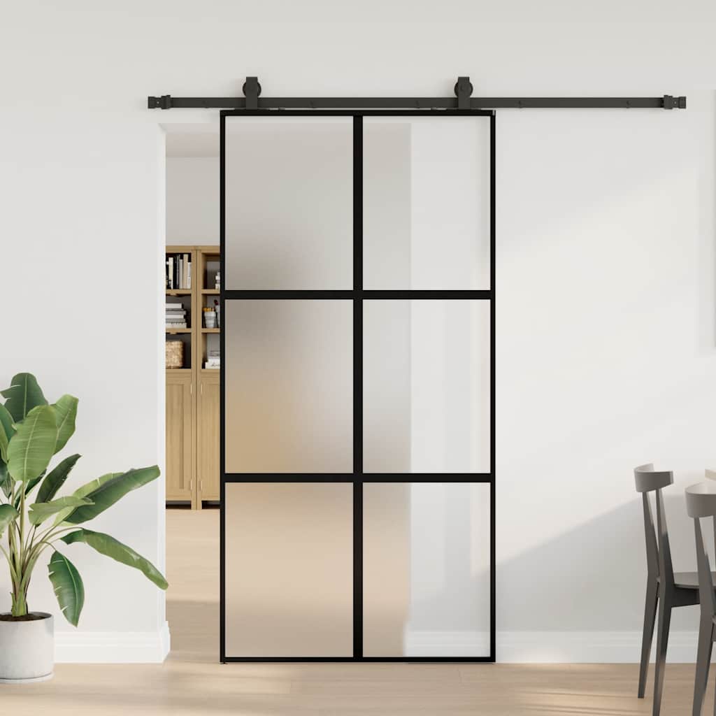 Liukuovi Laitteistosarjalla Musta 102,5X205 Cm Karkaistu Lasi