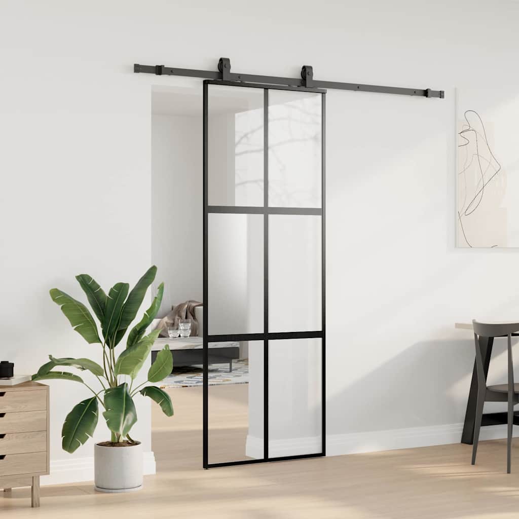 Liukuovi Laitteistosarjalla Musta 76X205 Cm Karkaistu Lasi