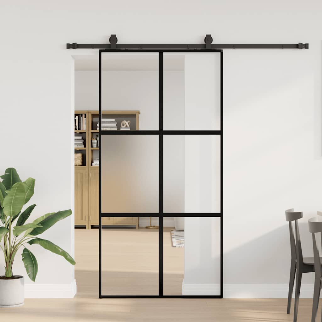 Liukuovi Laitteistosarjalla Musta 102,5X205 Cm Karkaistu Lasi