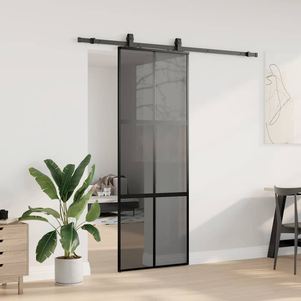 Liukuovi Laitteistosarjalla Musta 76X205 Cm Karkaistu Lasi