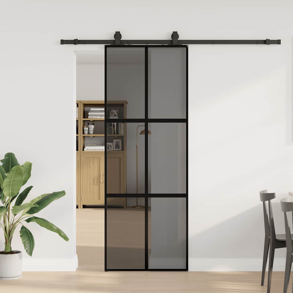 Liukuovi Laitteistosarjalla Musta 76X205 Cm Karkaistu Lasi