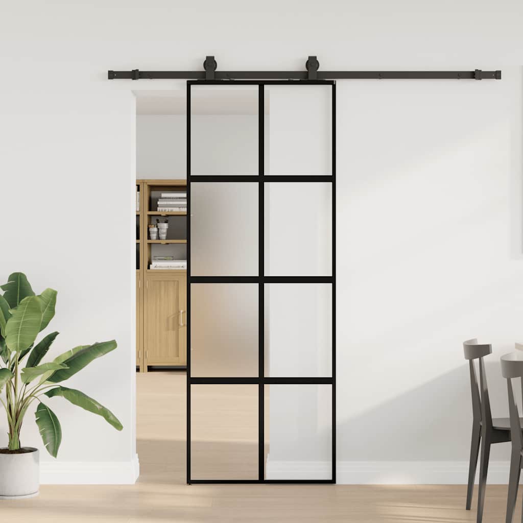 Liukuovi Laitteistosarjalla Musta 76X205 Cm Karkaistu Lasi