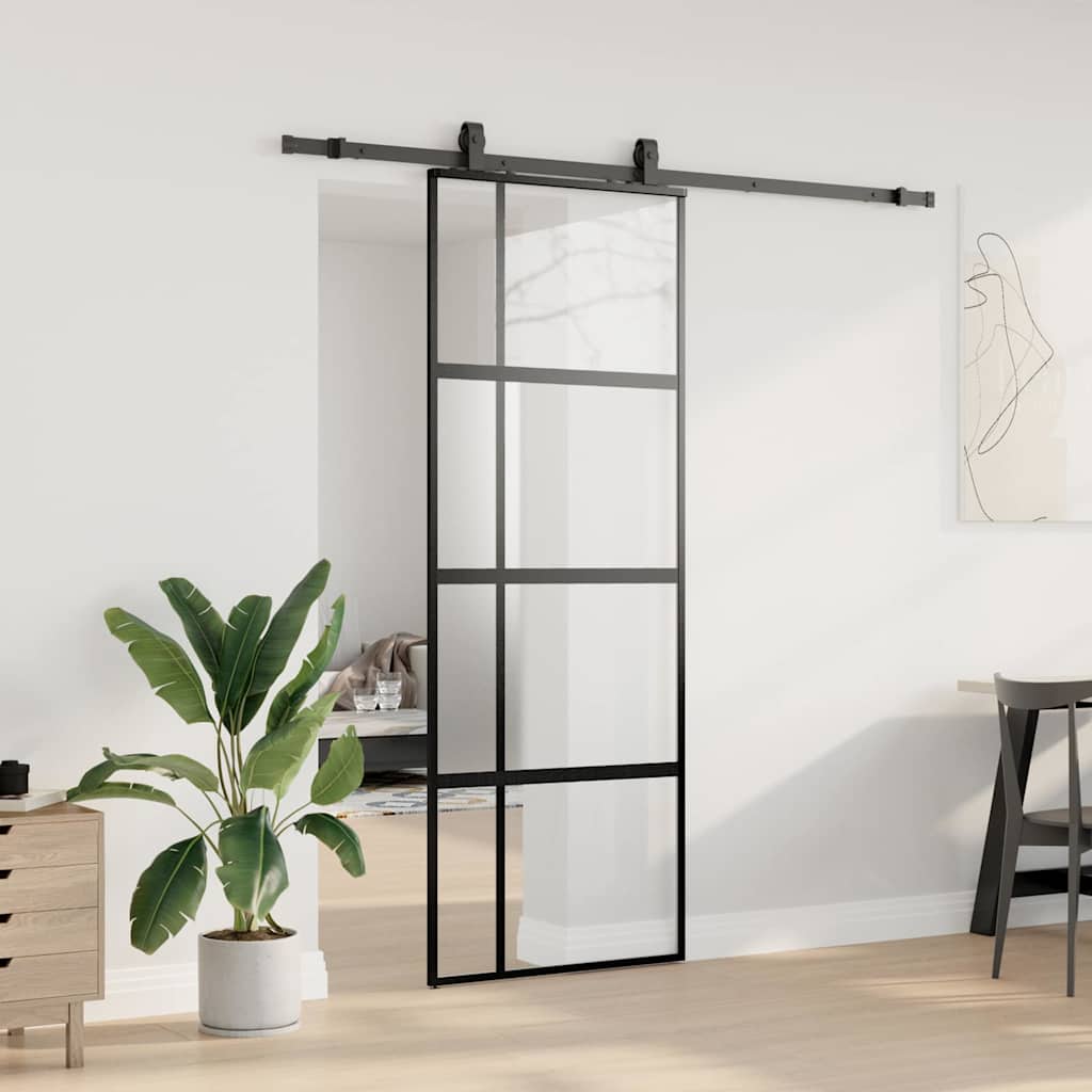 Liukuovi Laitteistosarjalla Musta 76X205 Cm Karkaistu Lasi