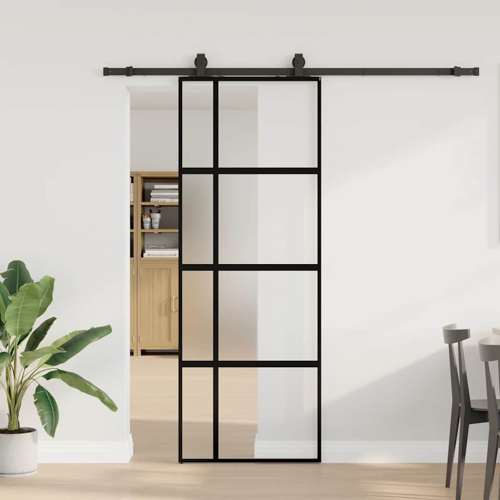 Liukuovi Laitteistosarjalla Musta 76X205 Cm Karkaistu Lasi