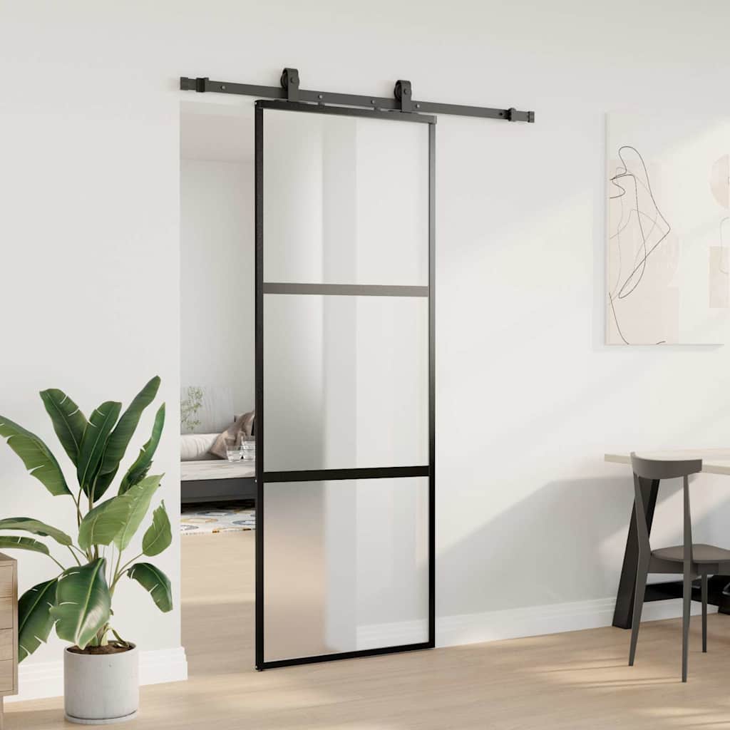 Liukuovi Laitteistosarjalla Musta 76X205 Cm Karkaistu Lasi