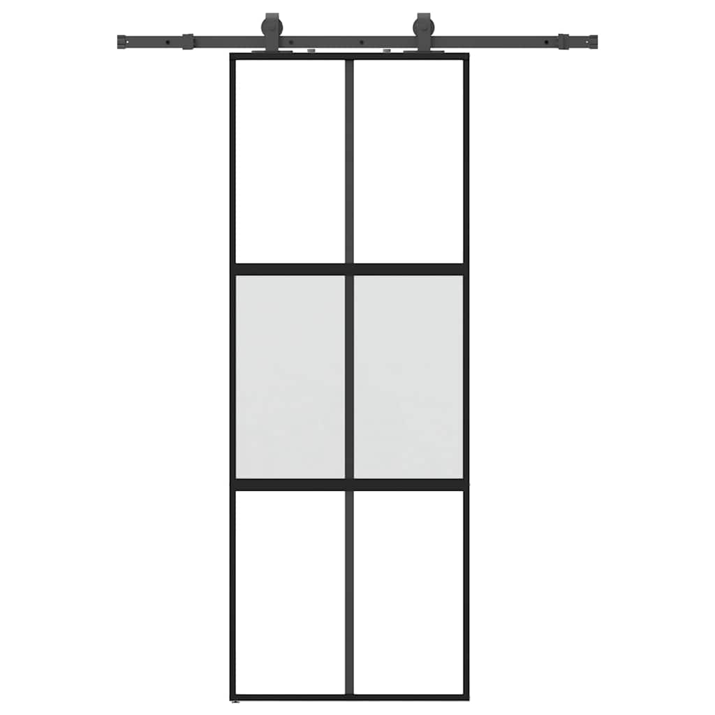Liukuovi Laitteistosarjalla Musta 76X205 Cm Karkaistu Lasi