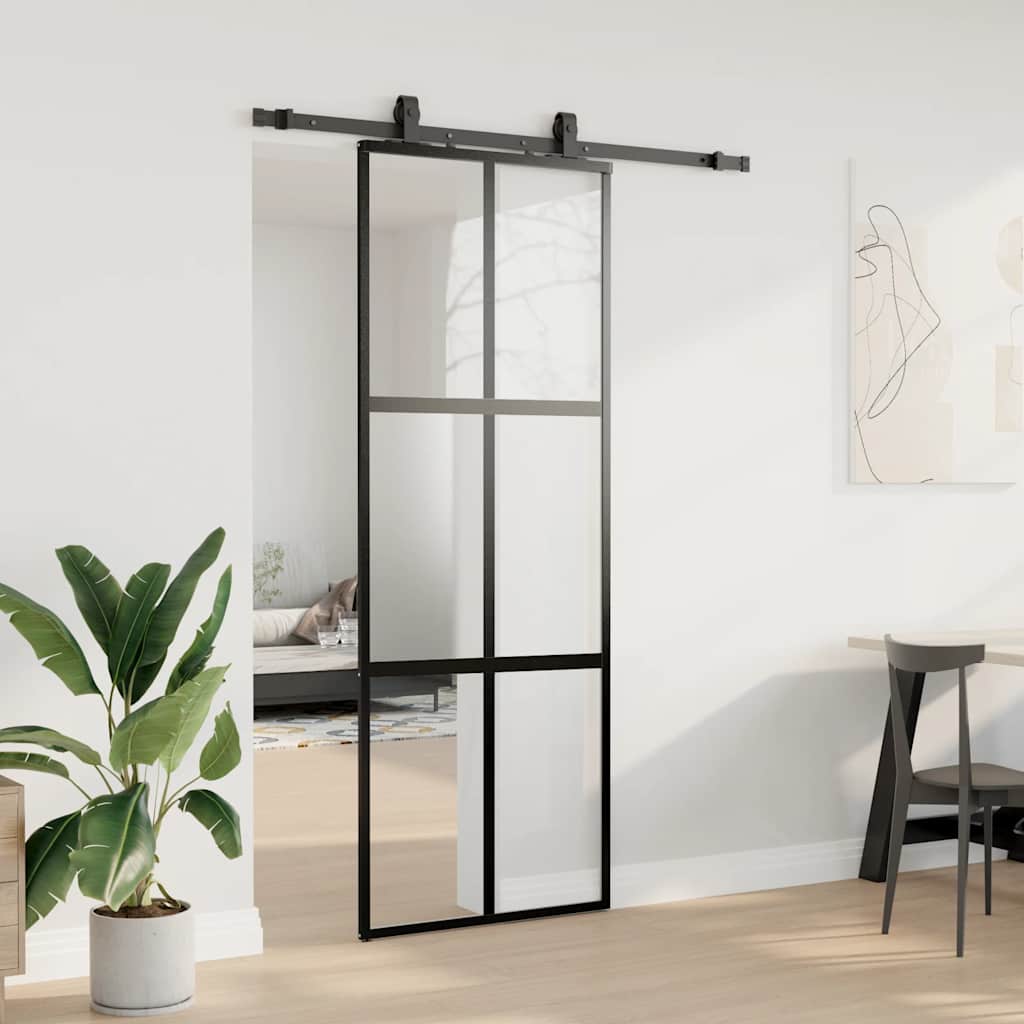 Liukuovi Laitteistosarjalla Musta 76X205 Cm Karkaistu Lasi