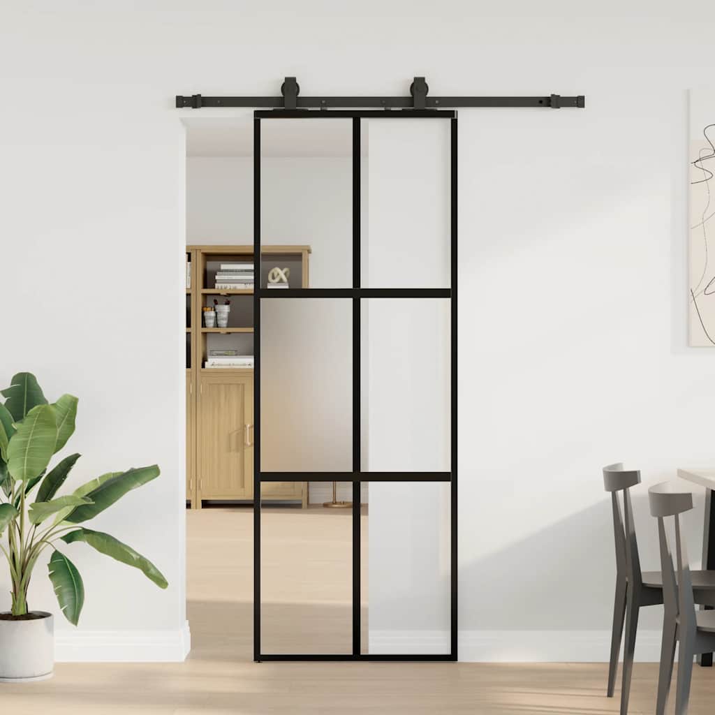 Liukuovi Laitteistosarjalla Musta 76X205 Cm Karkaistu Lasi