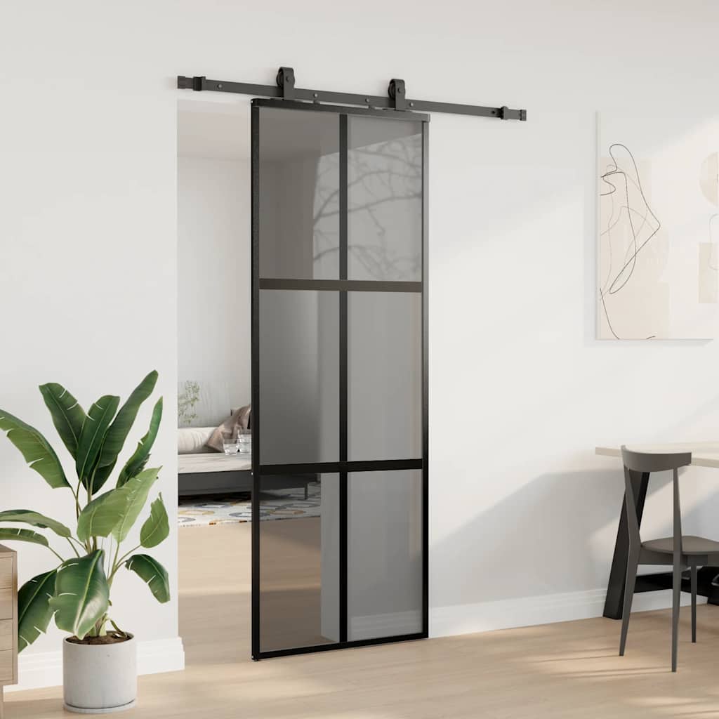 Liukuovi Laitteistosarjalla Musta 76X205 Cm Karkaistu Lasi