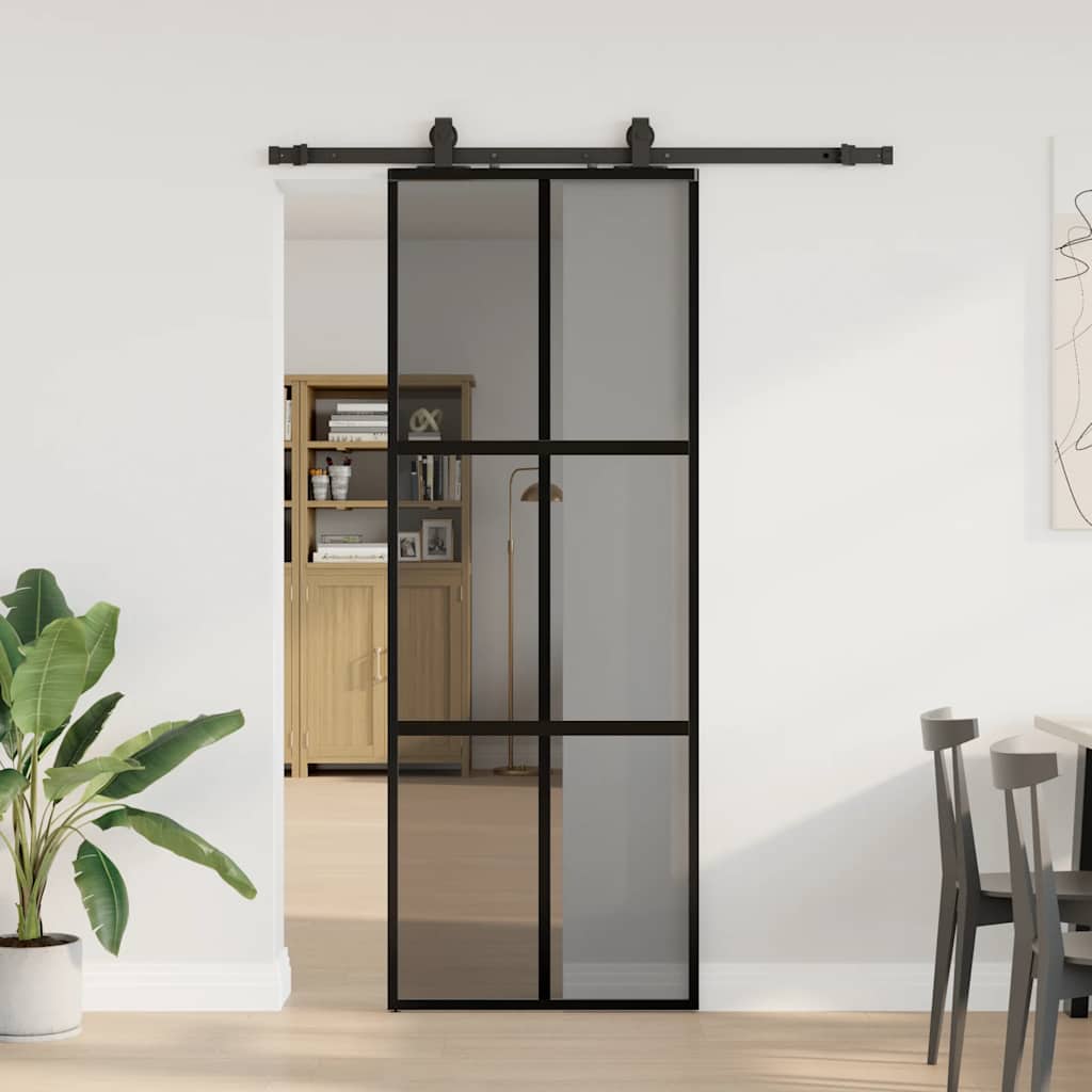 Liukuovi Laitteistosarjalla Musta 76X205 Cm Karkaistu Lasi