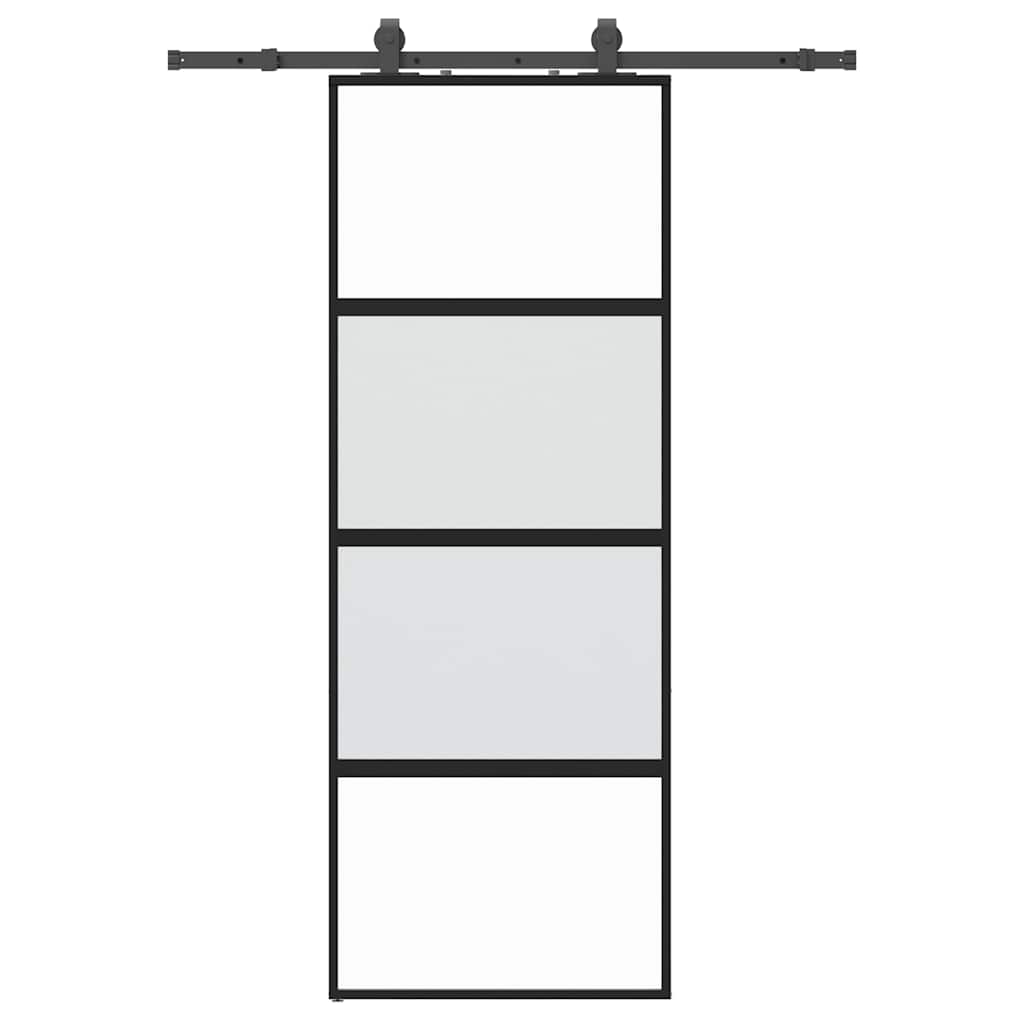 Liukuovi Laitteistosarjalla Musta 76X205 Cm Karkaistu Lasi