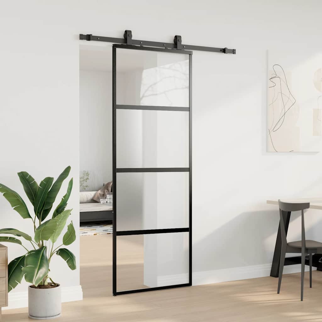 Liukuovi Laitteistosarjalla Musta 76X205 Cm Karkaistu Lasi