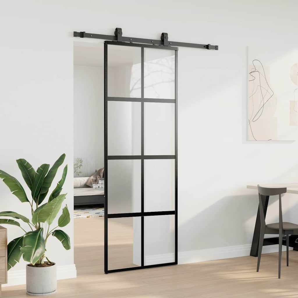 Liukuovi Laitteistosarjalla Musta 76X205 Cm Karkaistu Lasi