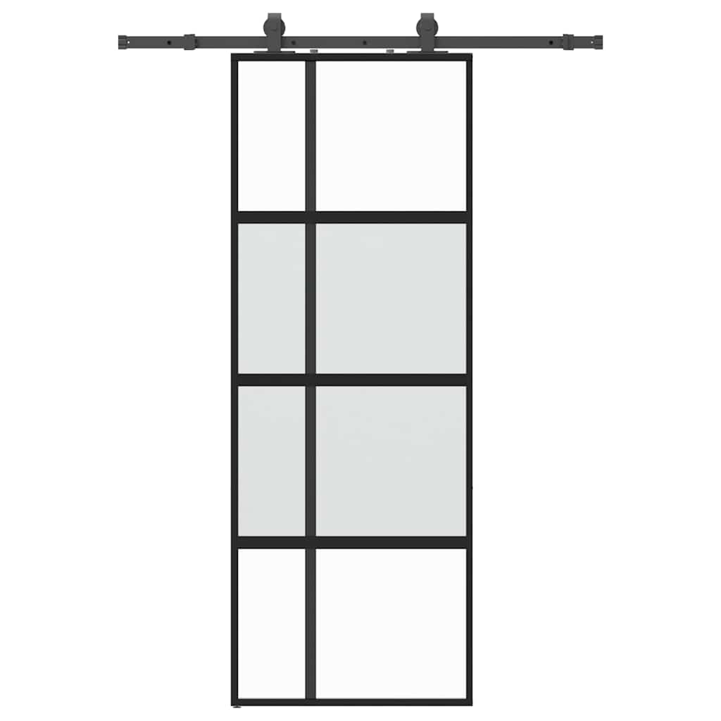 Liukuovi Laitteistosarjalla Musta 76X205 Cm Karkaistu Lasi