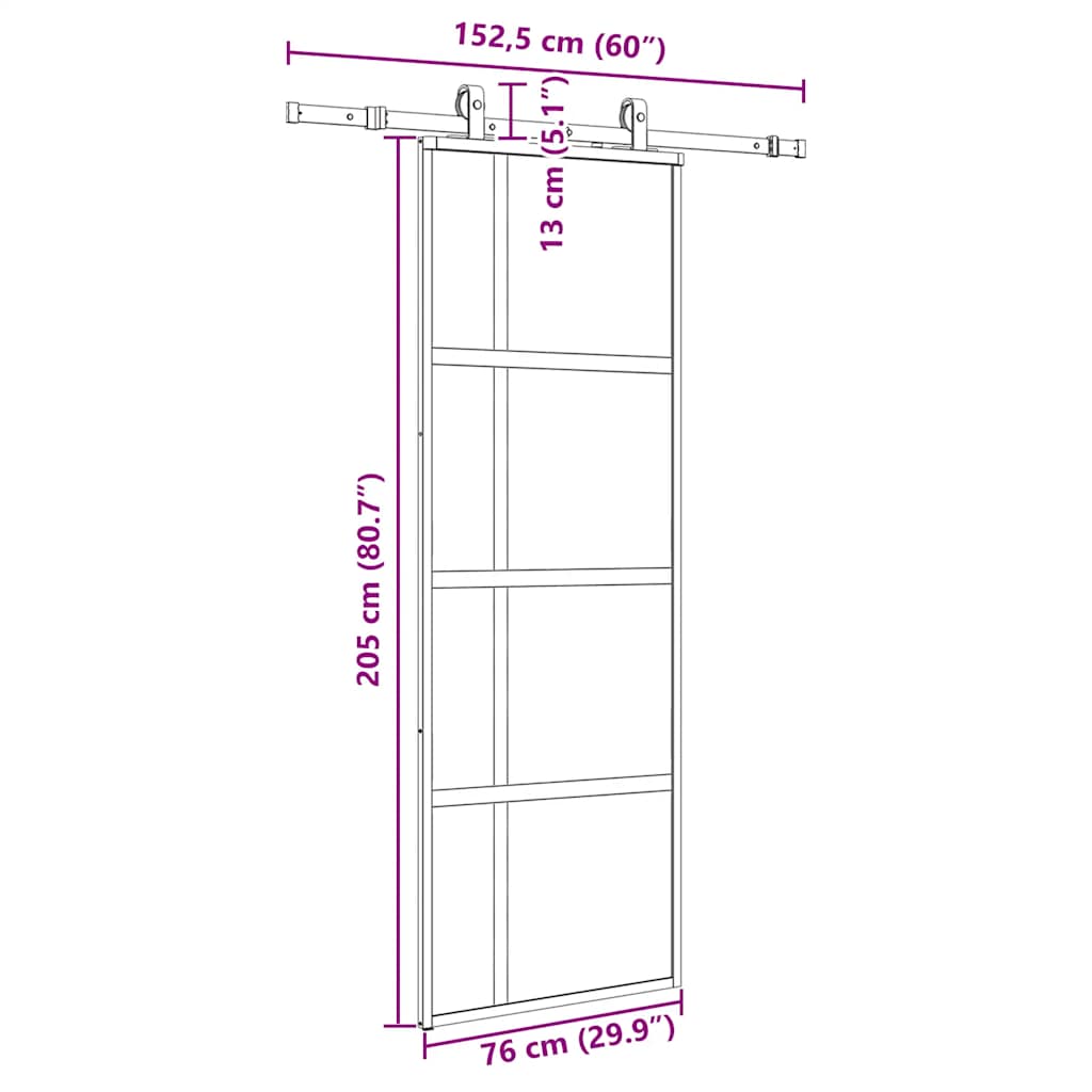 Liukuovi Laitteistosarjalla Musta 76X205 Cm Karkaistu Lasi