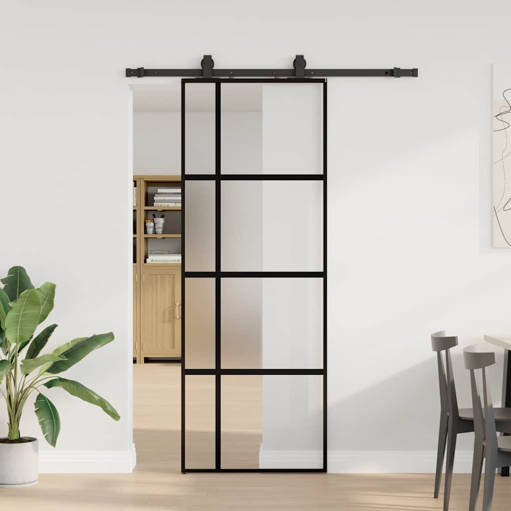 Liukuovi Laitteistosarjalla Musta 76X205 Cm Karkaistu Lasi
