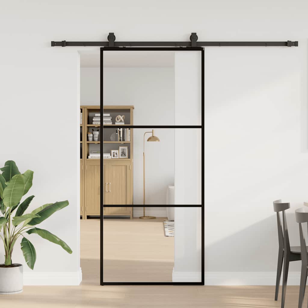 Liukuovi Asennustarvikkeilla Musta 90X205 Cm Esg Lasi