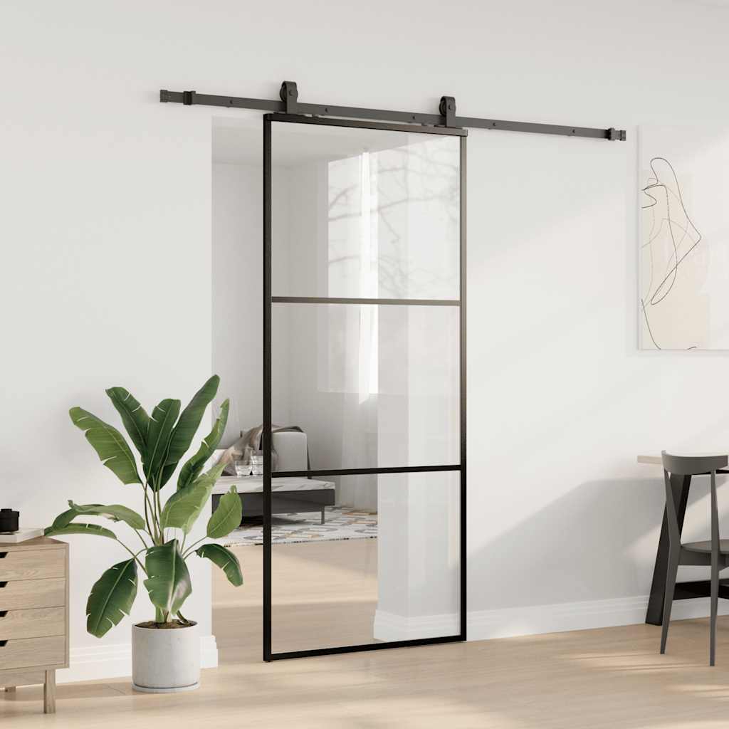 Liukuovi Asennustarvikkeilla Musta 90X205 Cm Esg Lasi