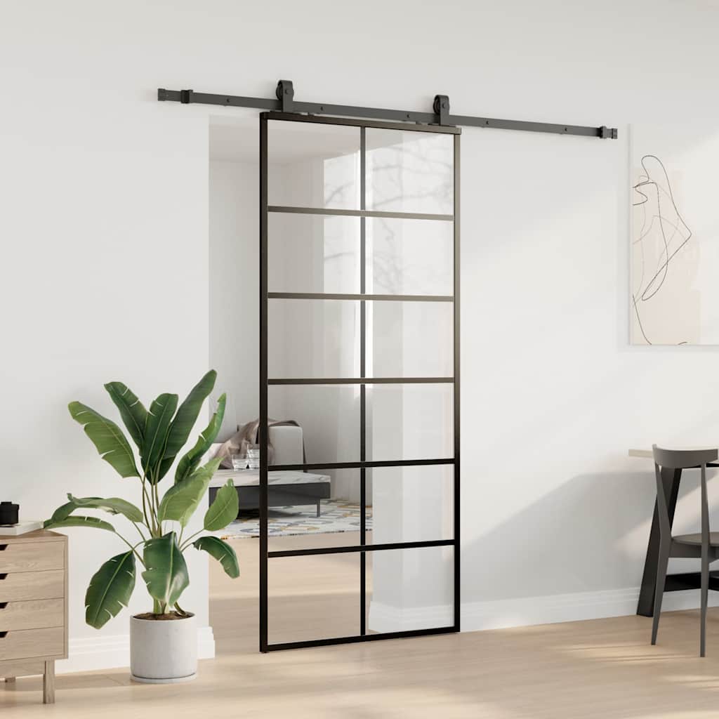 Liukuovi Asennustarvikkeilla Musta 90X205 Cm Esg Lasi