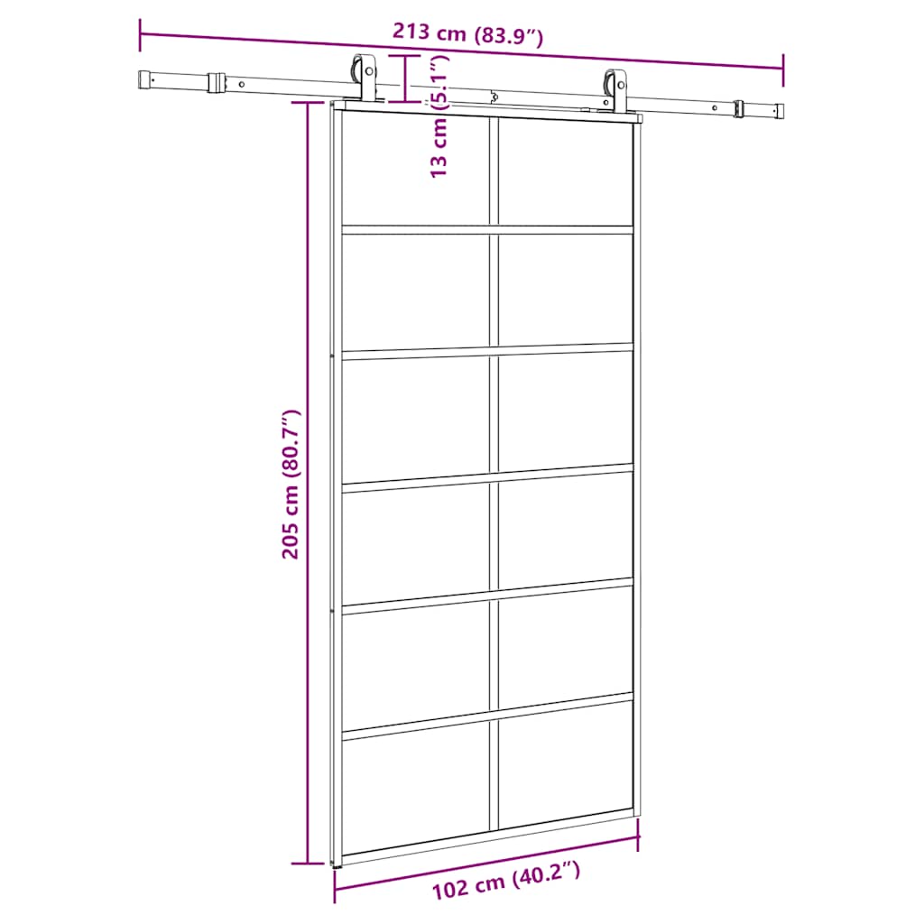 Liukuovi Laitteistosarjalla Musta 102X205 Cm Esg Lasi