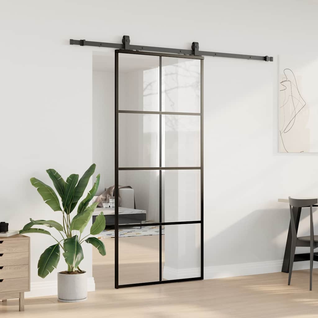 Liukuovi Asennustarvikkeilla Musta 90X205 Cm Esg Lasi