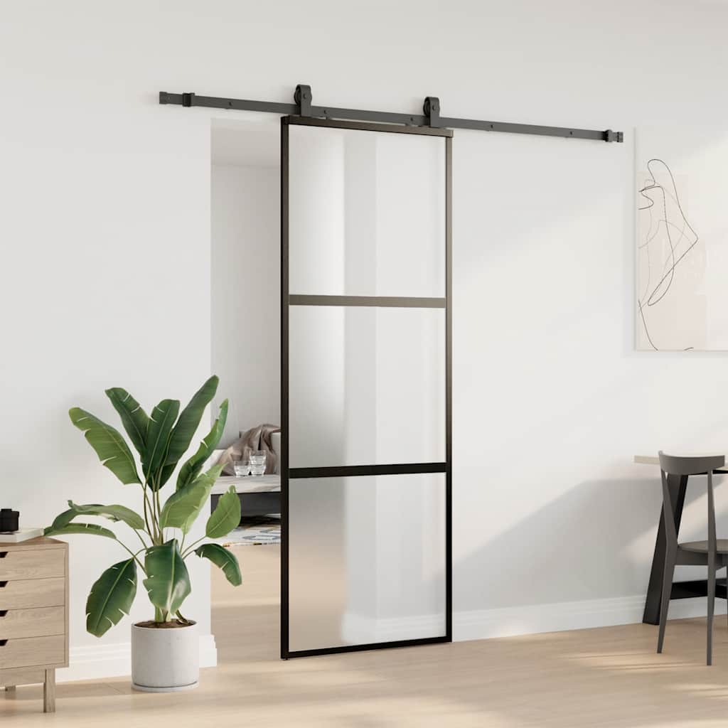 Liukuovi Laitteistosarjalla Musta 76X205 Cm Karkaistu Lasi