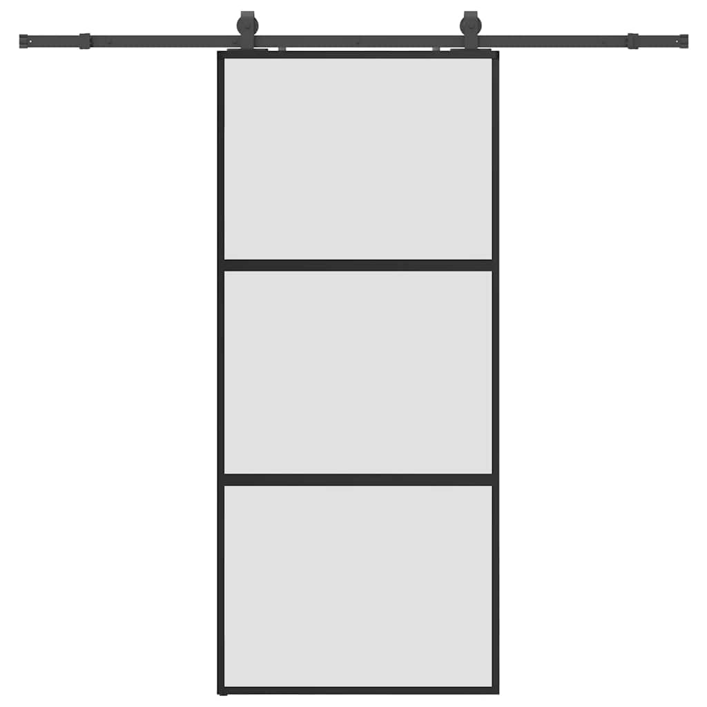 Liukuovi Laitteistosarjalla Musta 90X205 Cm Karkaistu Lasi