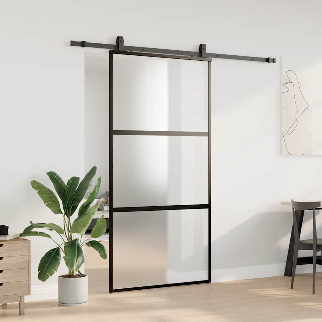Liukuovi Laitteistosarjalla Musta 102,5X205 Cm Karkaistu Lasi