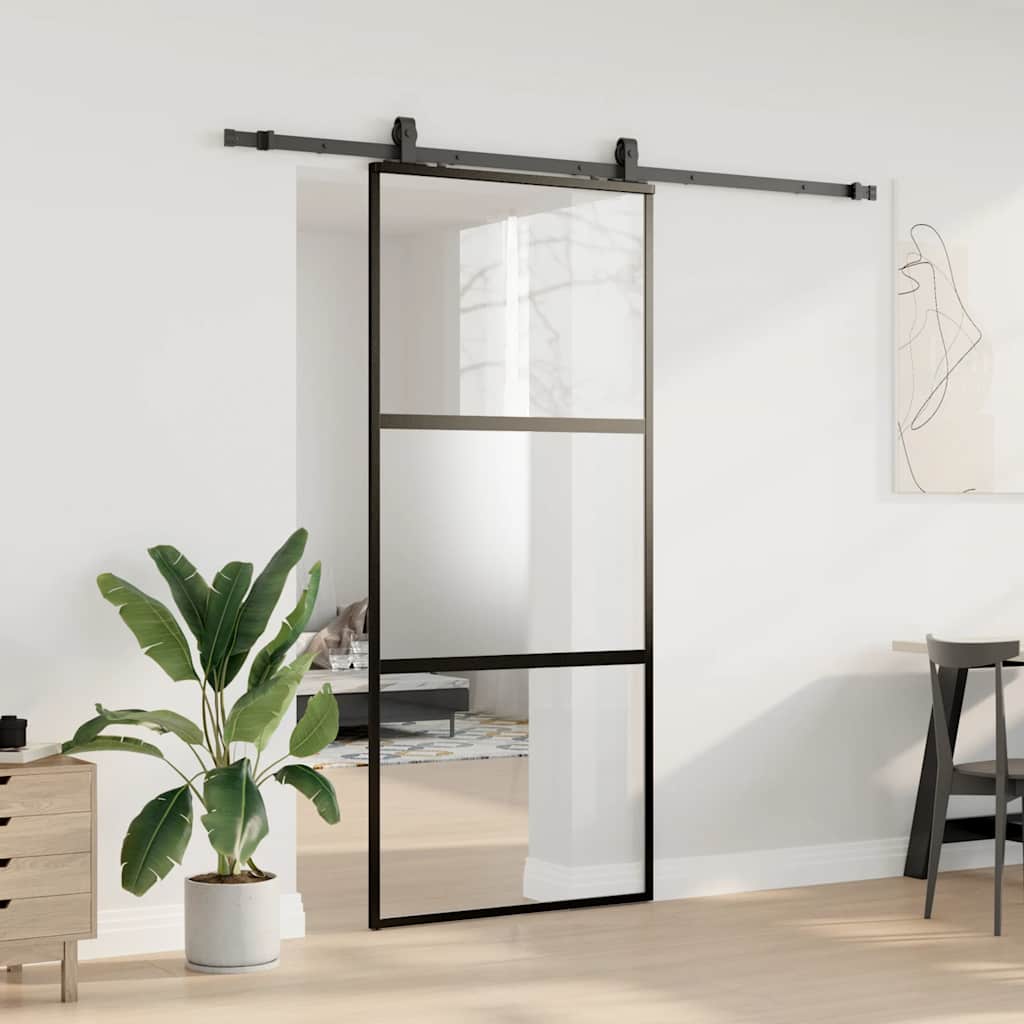 Liukuovi Laitteistosarjalla Musta 90X205 Cm Karkaistu Lasi