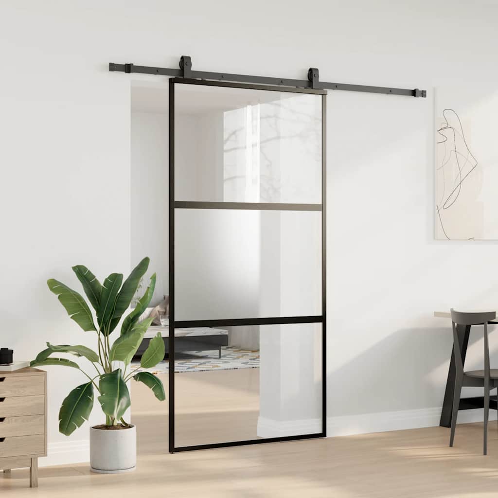 Liukuovi Laitteistosarjalla Musta 102,5X205 Cm Karkaistu Lasi