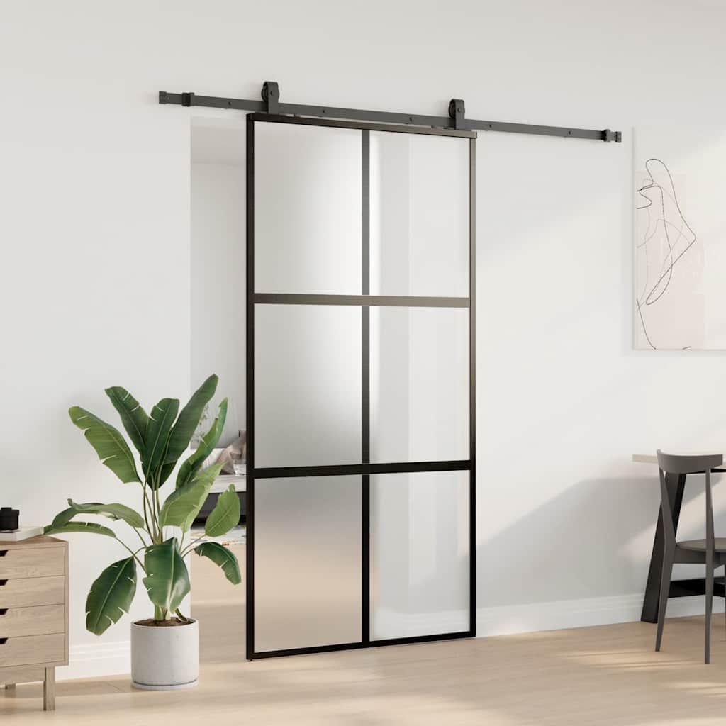 Liukuovi Laitteistosarjalla Musta 102,5X205 Cm Karkaistu Lasi