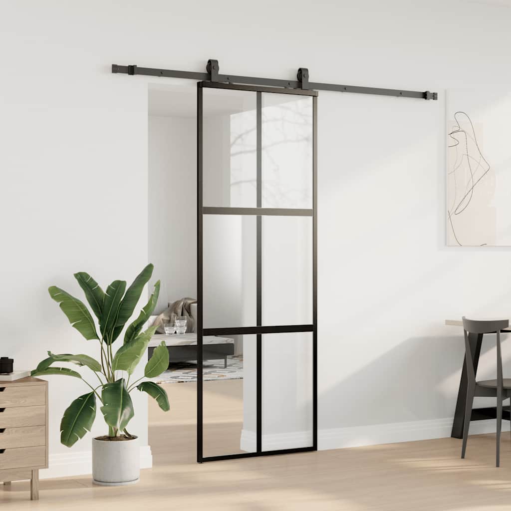 Liukuovi Laitteistosarjalla Musta 76X205 Cm Karkaistu Lasi