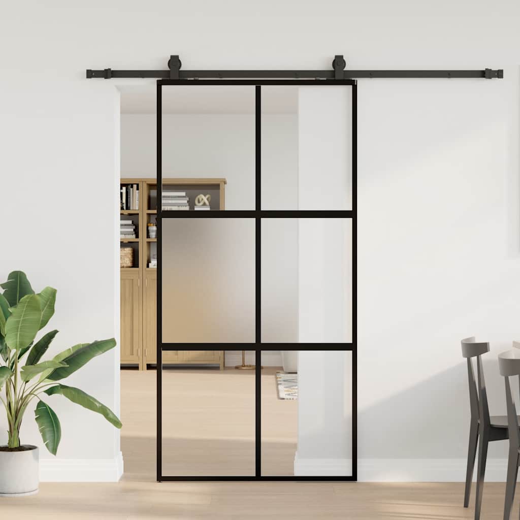 Liukuovi Laitteistosarjalla Musta 102,5X205 Cm Karkaistu Lasi
