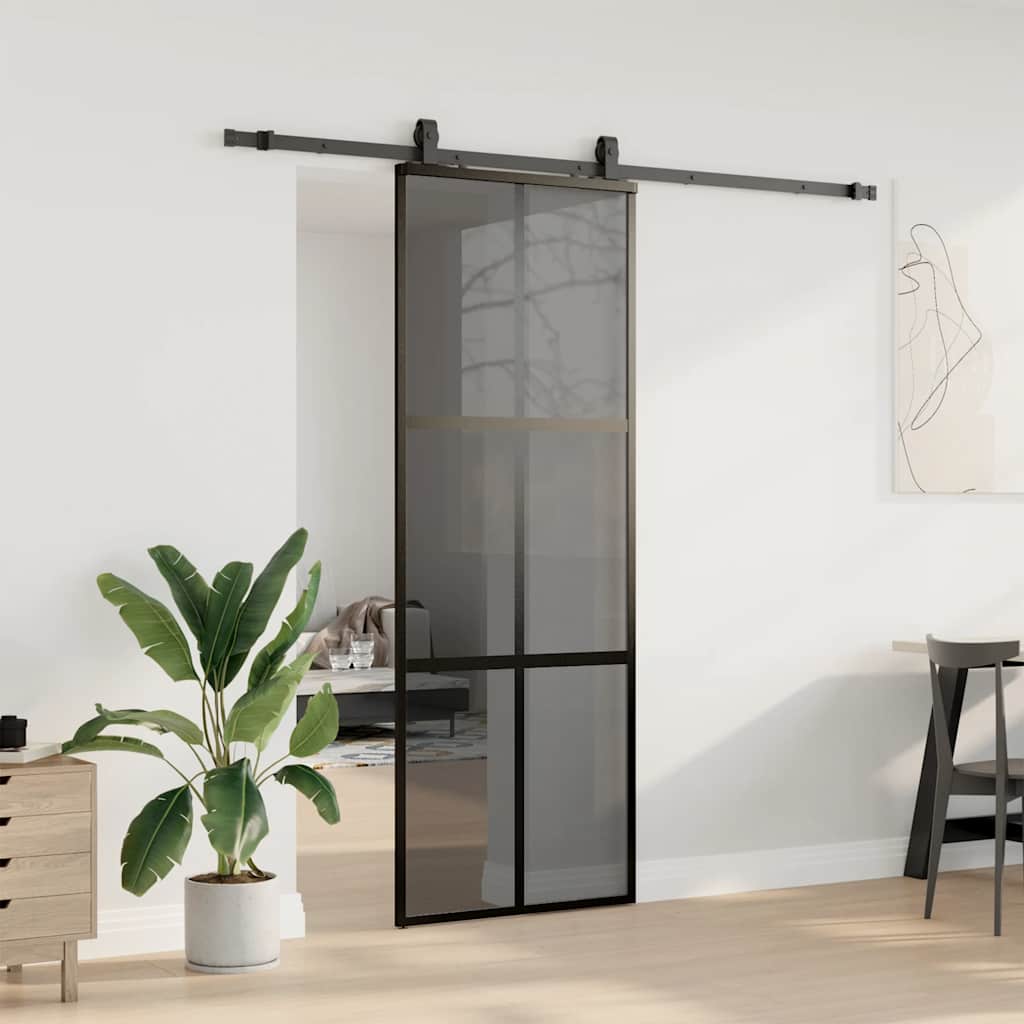 Liukuovi Laitteistosarjalla Musta 76X205 Cm Karkaistu Lasi