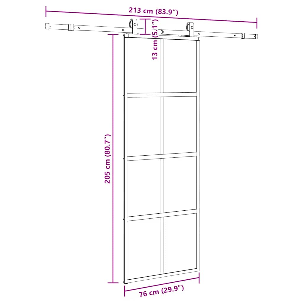 Liukuovi Laitteistosarjalla Musta 76X205 Cm Karkaistu Lasi