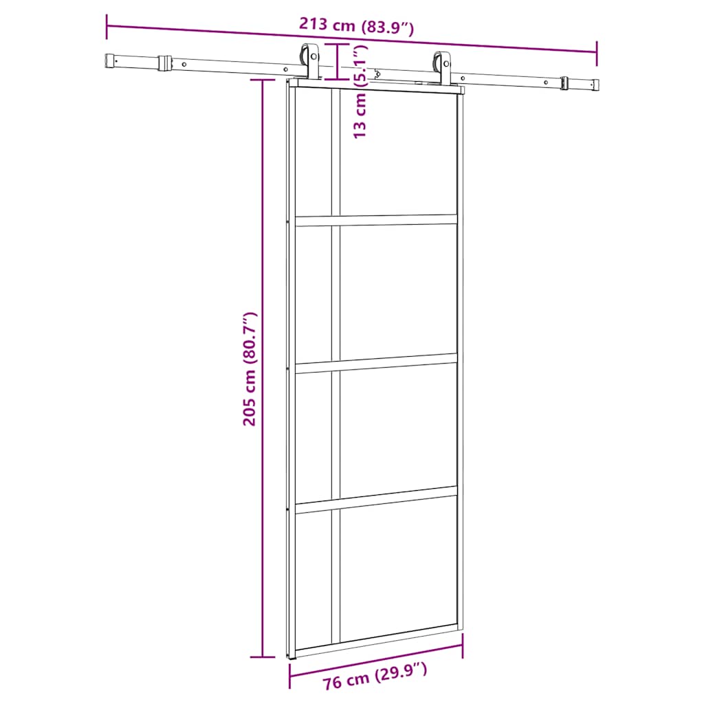 Liukuovi Laitteistosarjalla Musta 76X205 Cm Karkaistu Lasi